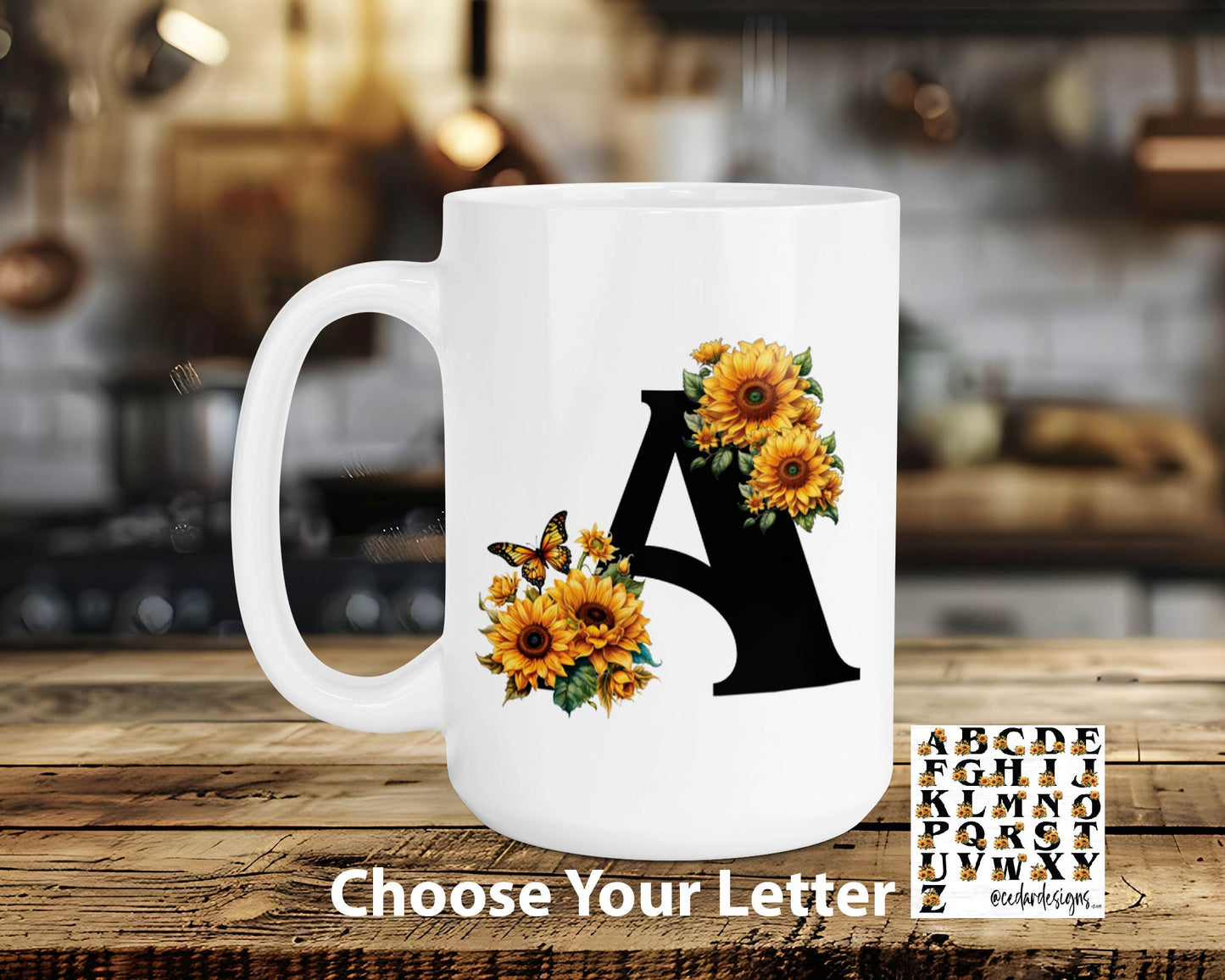 Sunflower Alphabet Monogram Classic Ceramic Mug