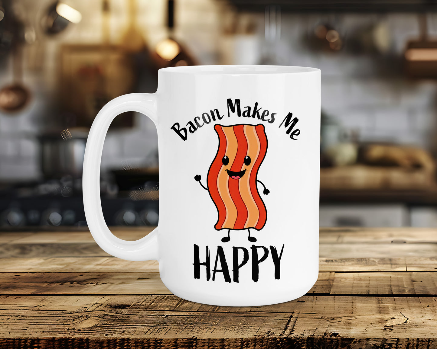 Bacon Makes Me HAPPY Classic Ceramic Mug