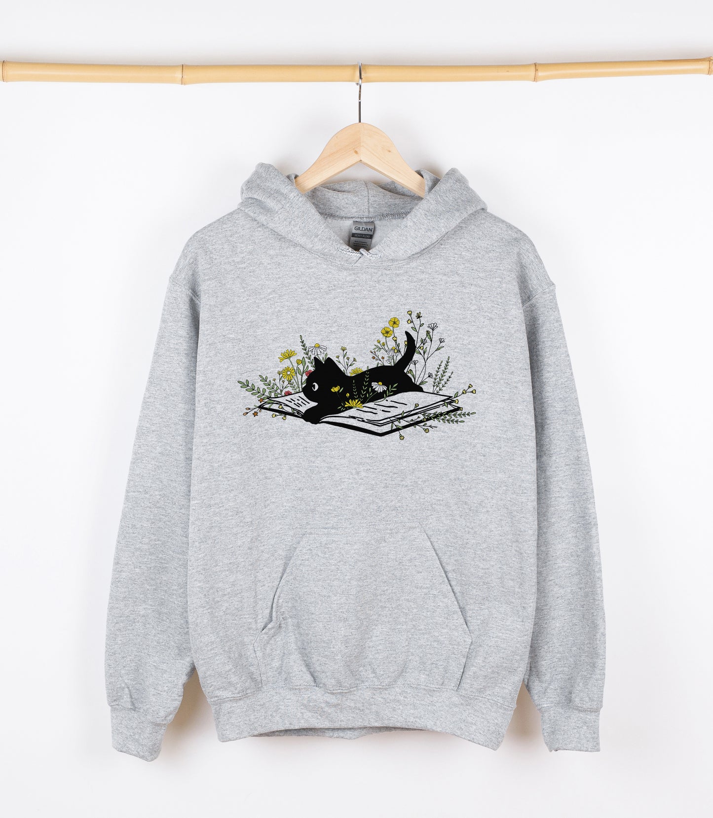 Black cat on Book Sweatshirt, Crewdie, Hoodie, Full Zip-Up Hoodie