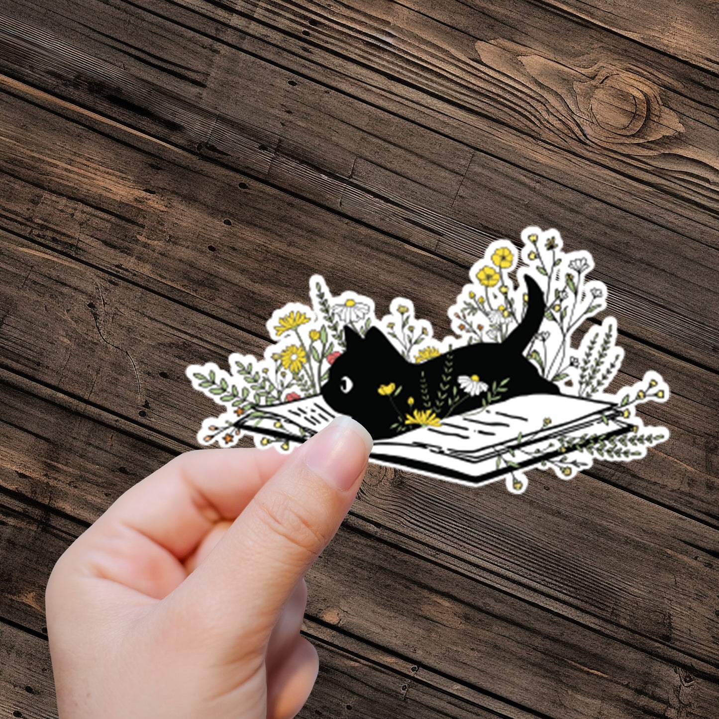 Black cat on Book Sticker - Premium Vinyl Sticker - Weatherproof & Easy to Apply