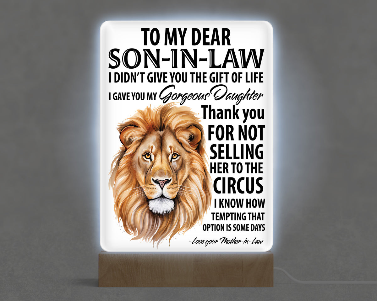 Dear Son in Law Acrylic with Wood Base & USB Light Sign