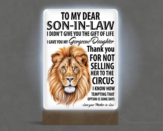 Dear Son in Law Acrylic with Wood Base & USB Light Sign