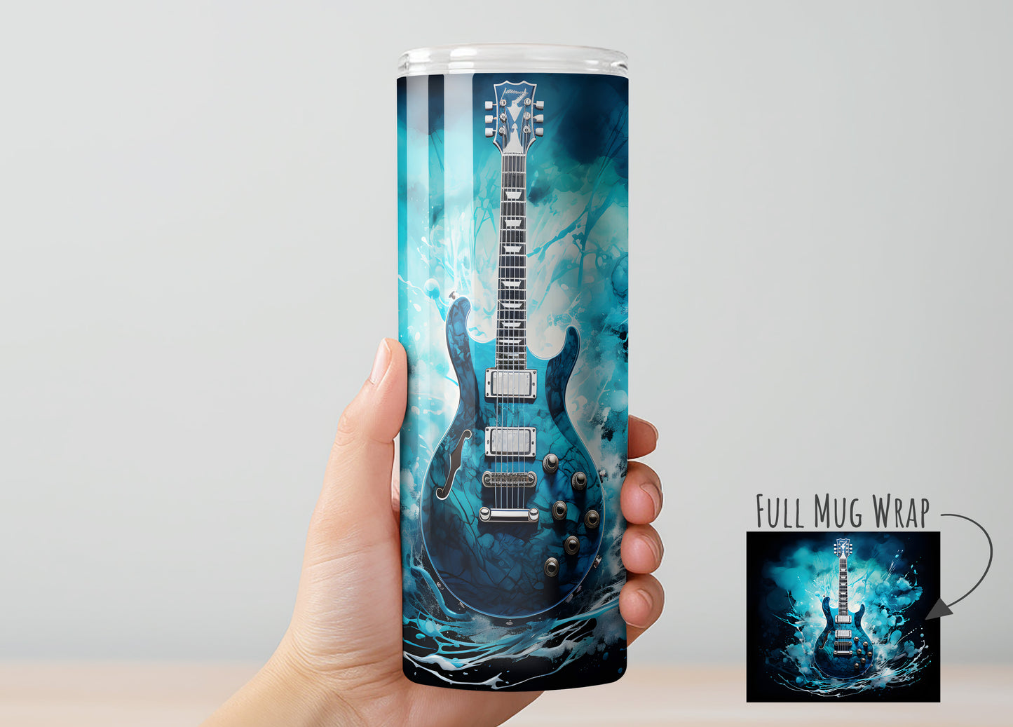 Electric Guitar Tumbler, Insulated Tumbler with Lid & Metal Straw – 15oz, 20oz, 30oz – Hot and Cold Travel Mug