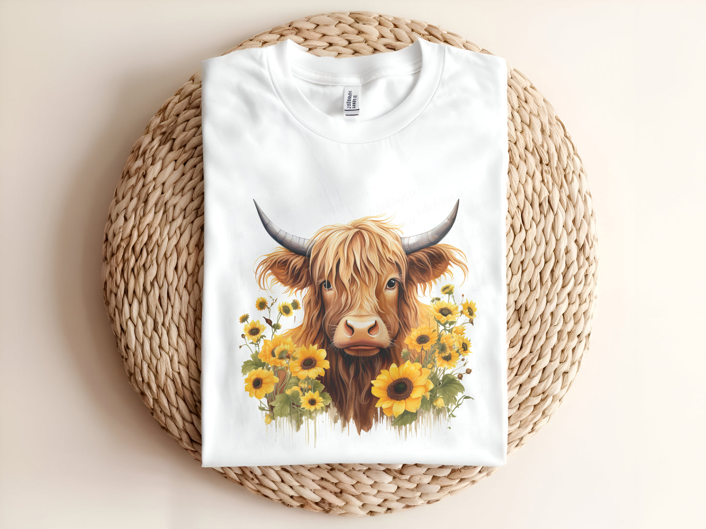 Highland Cow with Sunflowers Adult T-Shirt