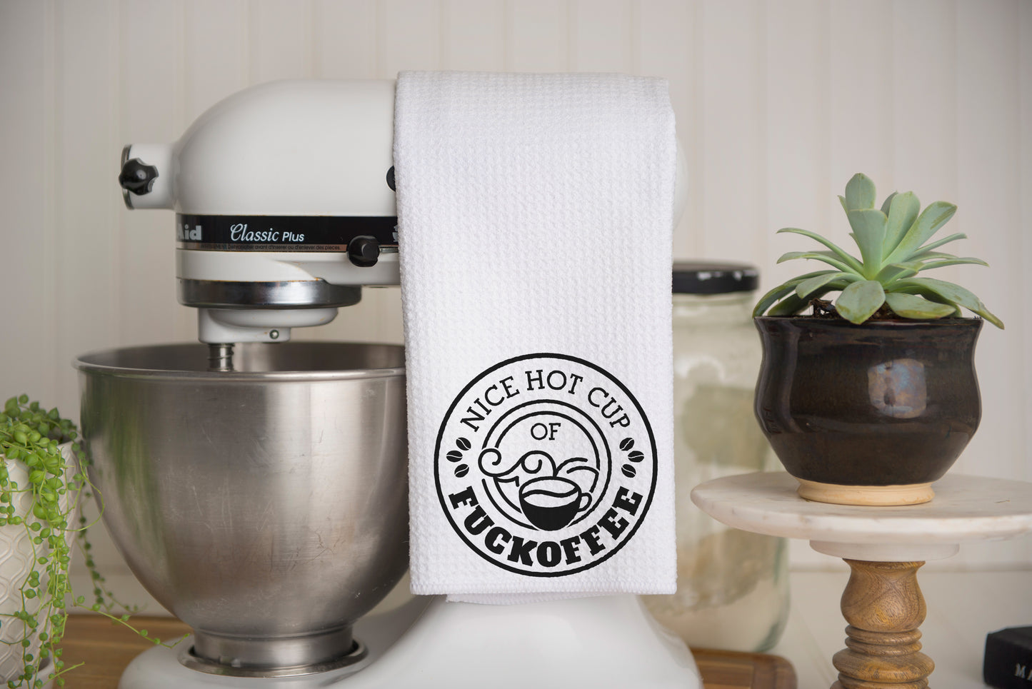 NICE HOT CUP OF FUCKOFFEE Waffle Weave Kitchen Tea Towel – Soft, Absorbent & Stylish