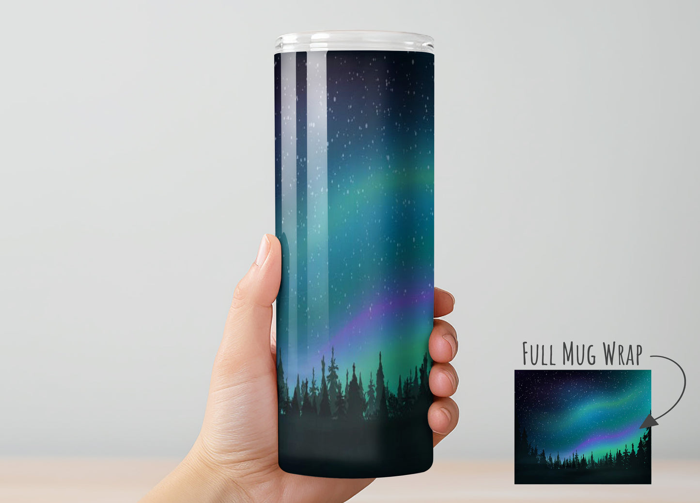 Northern Lights Tumbler, Insulated Tumbler with Lid & Metal Straw – 15oz, 20oz, 30oz – Hot and Cold Travel Mug