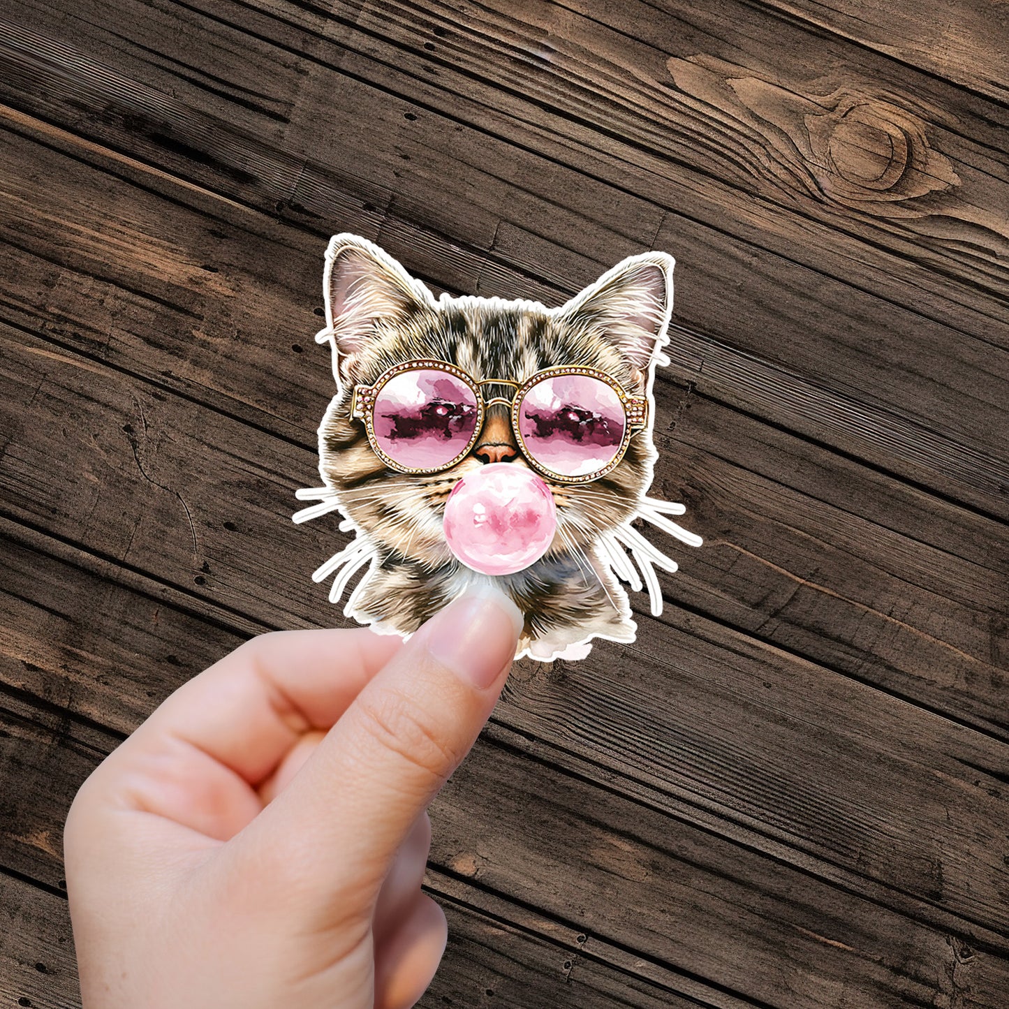 Pink Cat Bubble Sticker - Premium Vinyl Sticker - Weatherproof & Easy to Apply