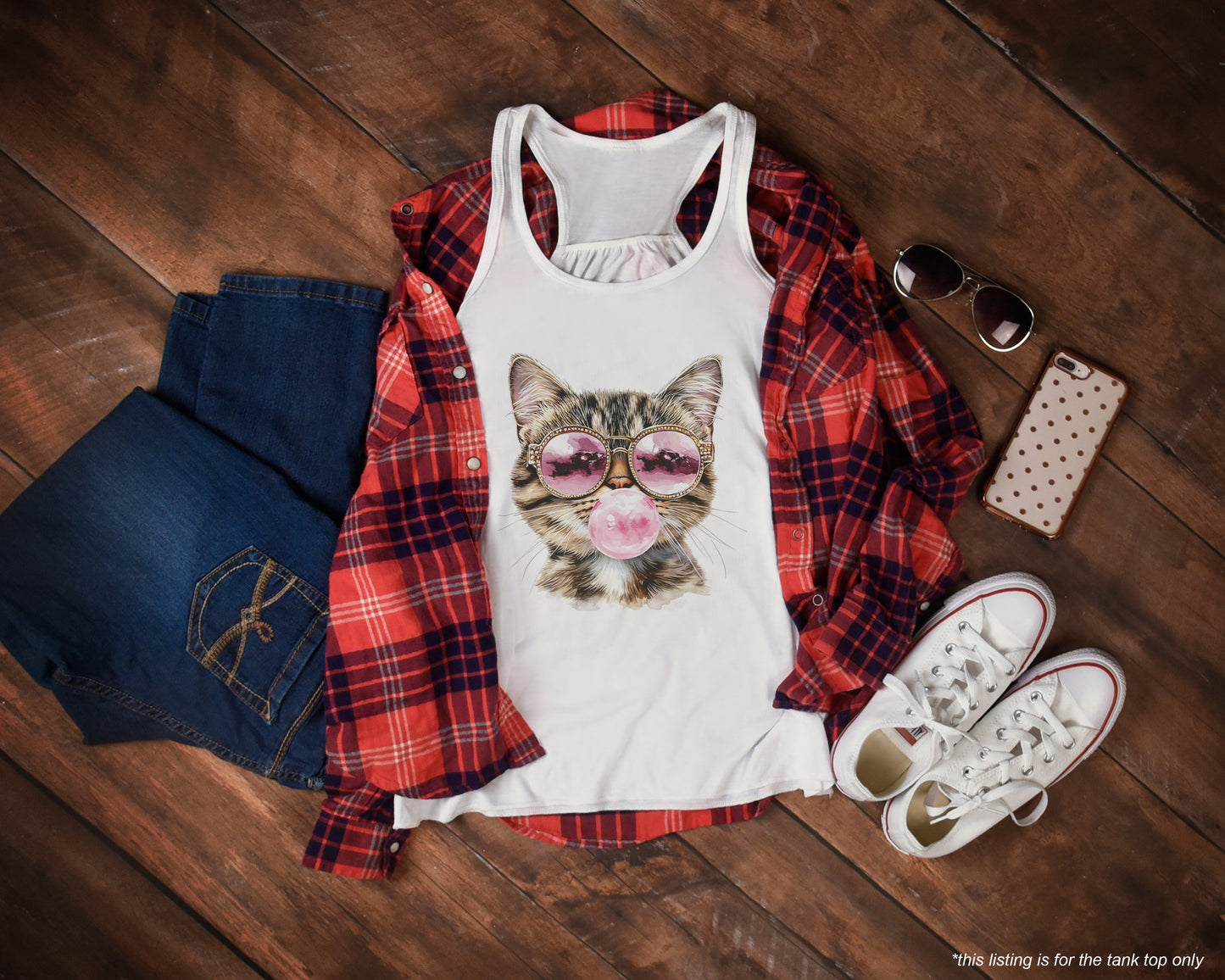 Pink Cat Bubble Premium Adult Tank – Lightweight & Versatile