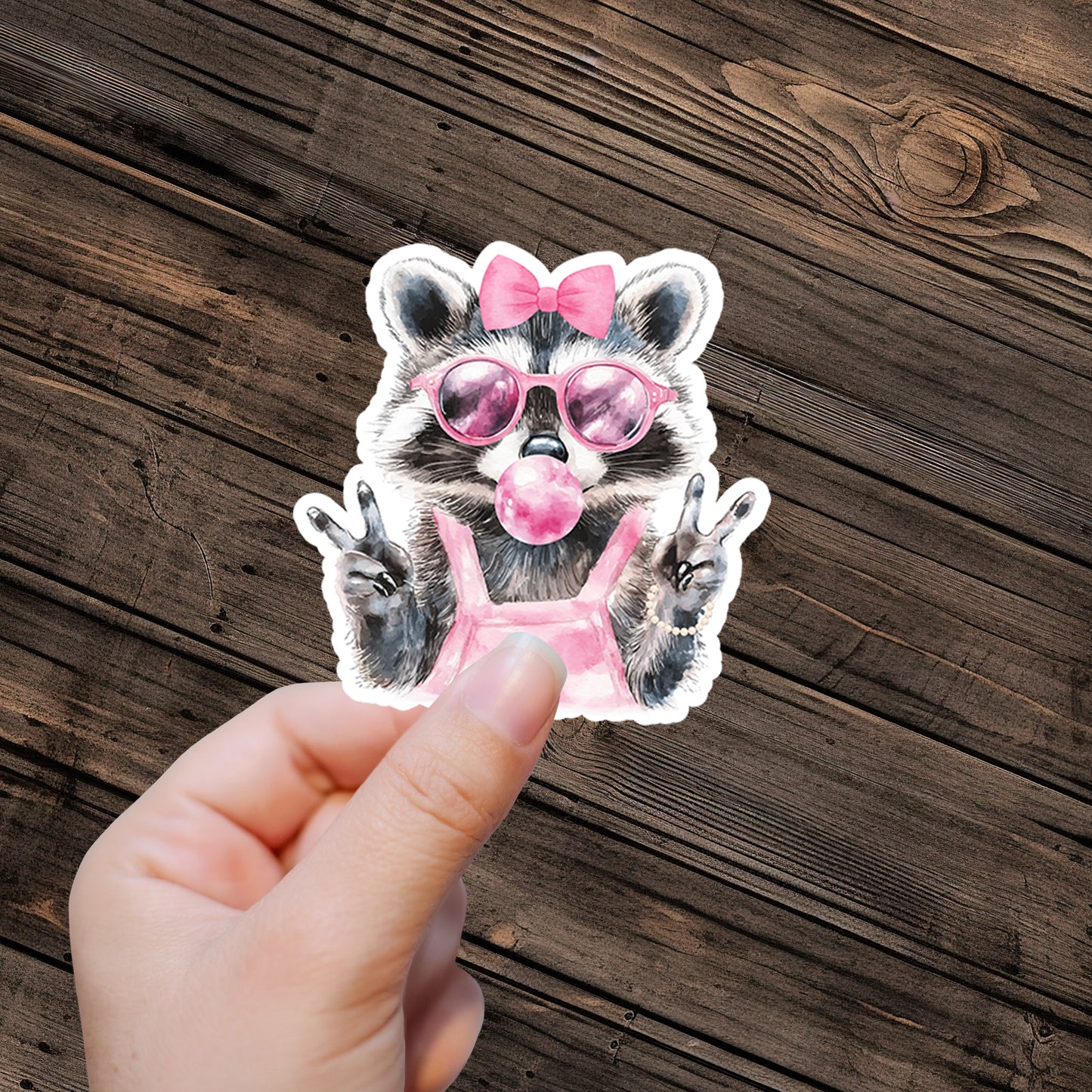 Pink Racoon Bubble Sticker - Premium Vinyl Sticker - Weatherproof & Easy to Apply