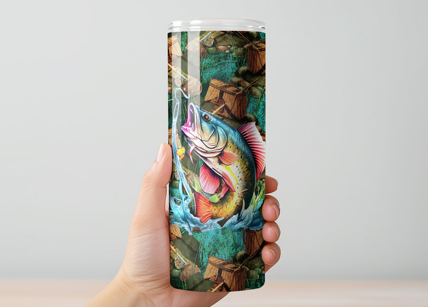 Riverbed Fishing Tumbler, Insulated Tumbler with Lid & Metal Straw – 15oz, 20oz, 30oz – Hot and Cold Travel Mug