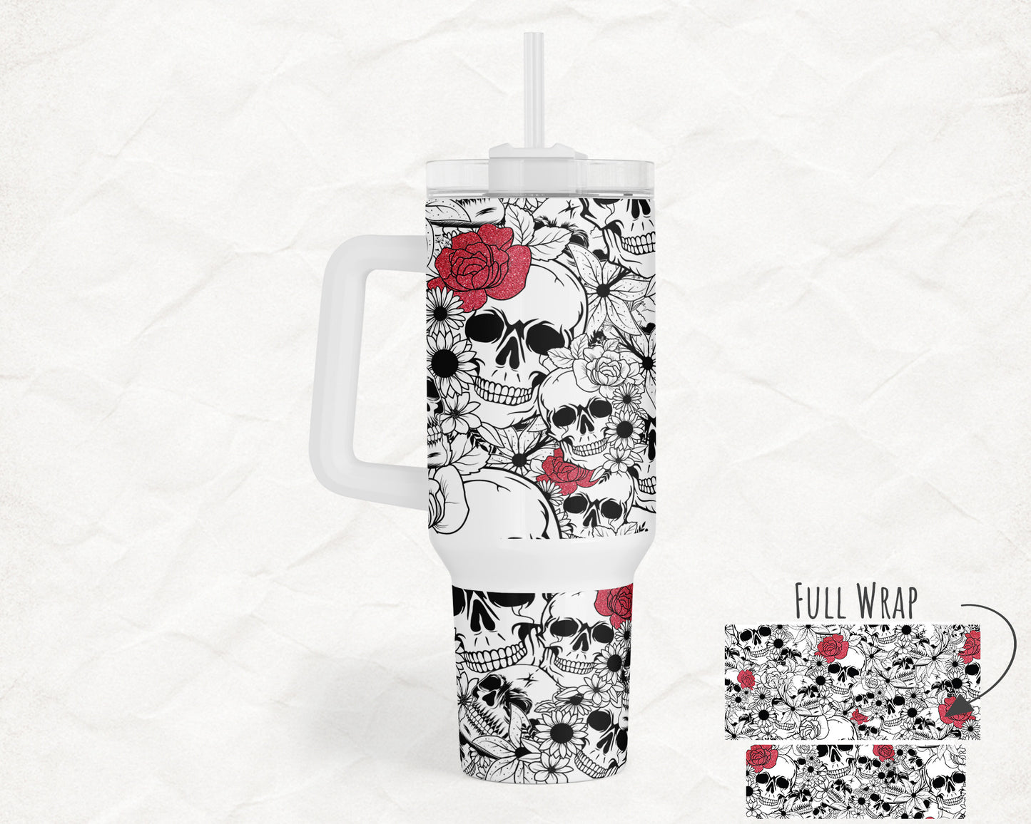 Skulls with Red Roses 40oz Everyday Insulated Tumbler with Straw – Durable, Spill-Resistant Travel Cup