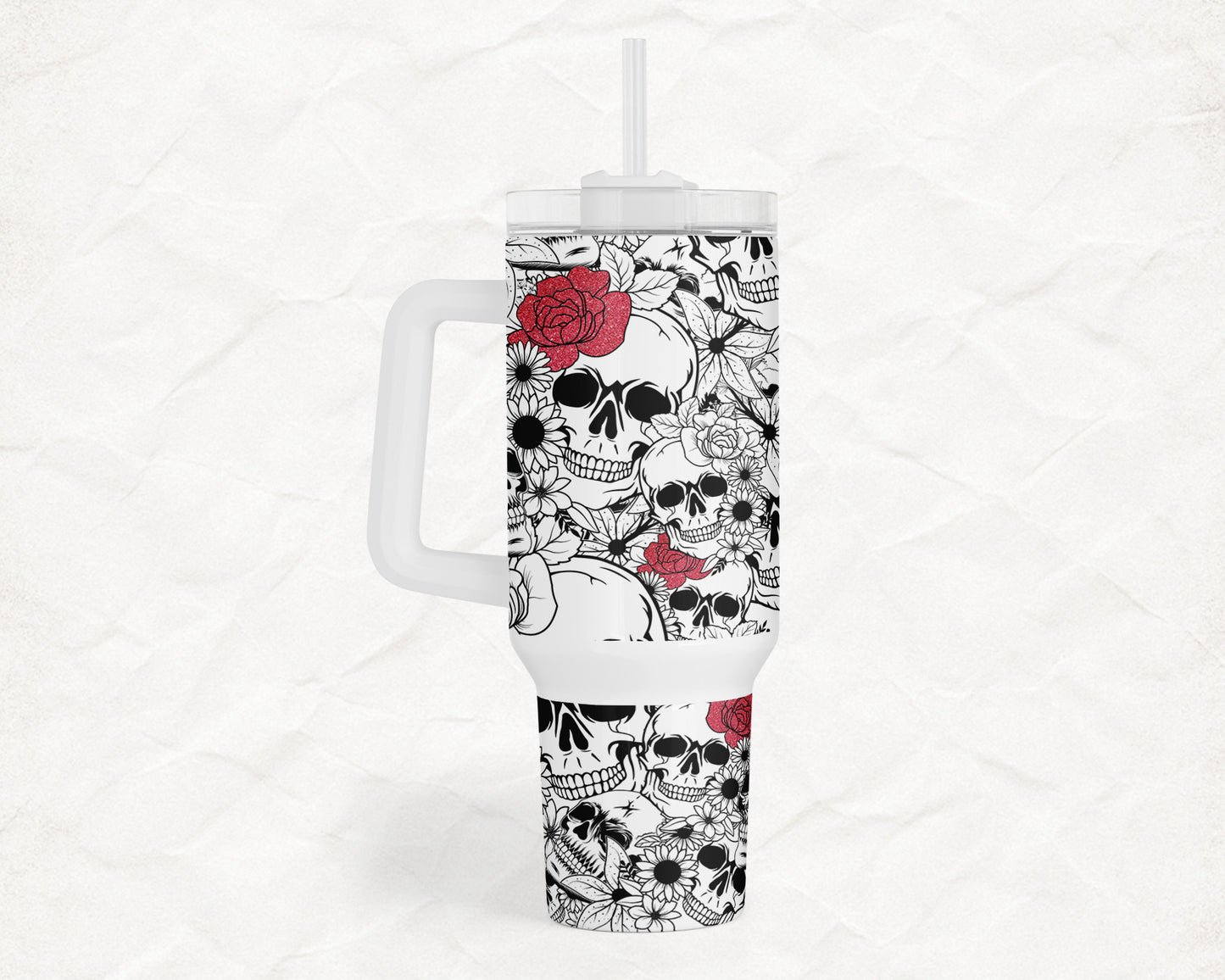 Skulls with Red Roses 40oz Everyday Insulated Tumbler with Straw – Durable, Spill-Resistant Travel Cup