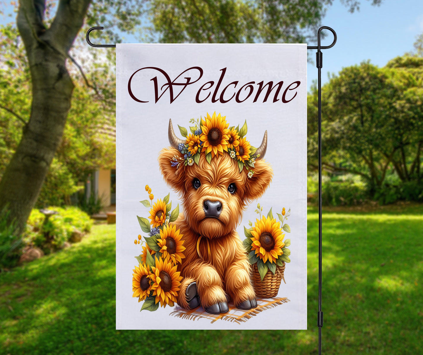 Welcome Highland Cow Garden Flag