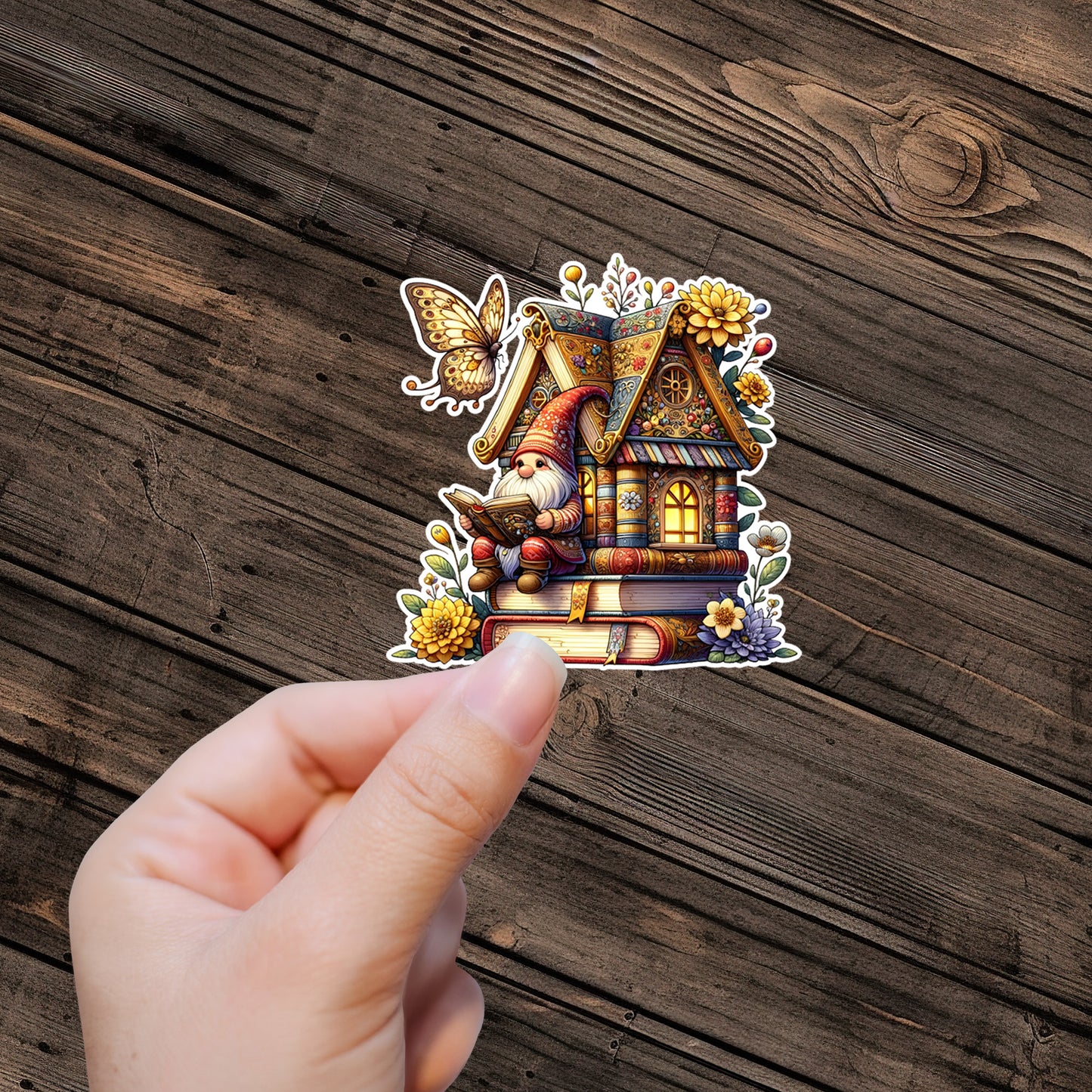Gnome Reading Sticker - Premium Vinyl Sticker - Weatherproof & Easy to Apply