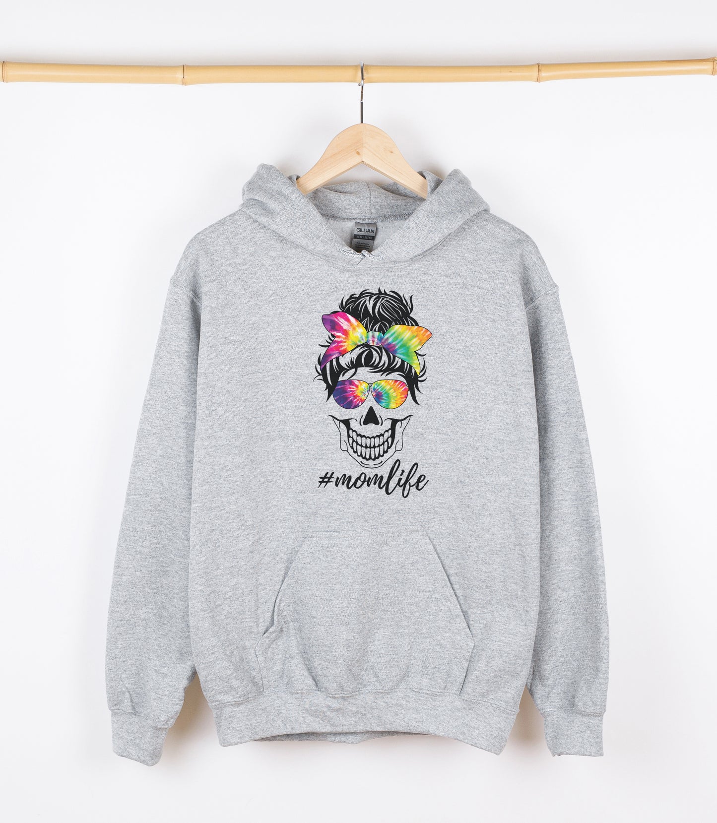 Messy Bun Skull Tie Dye #momlife Sweatshirt, Crewdie, Hoodie, Full Zip-Up Hoodie