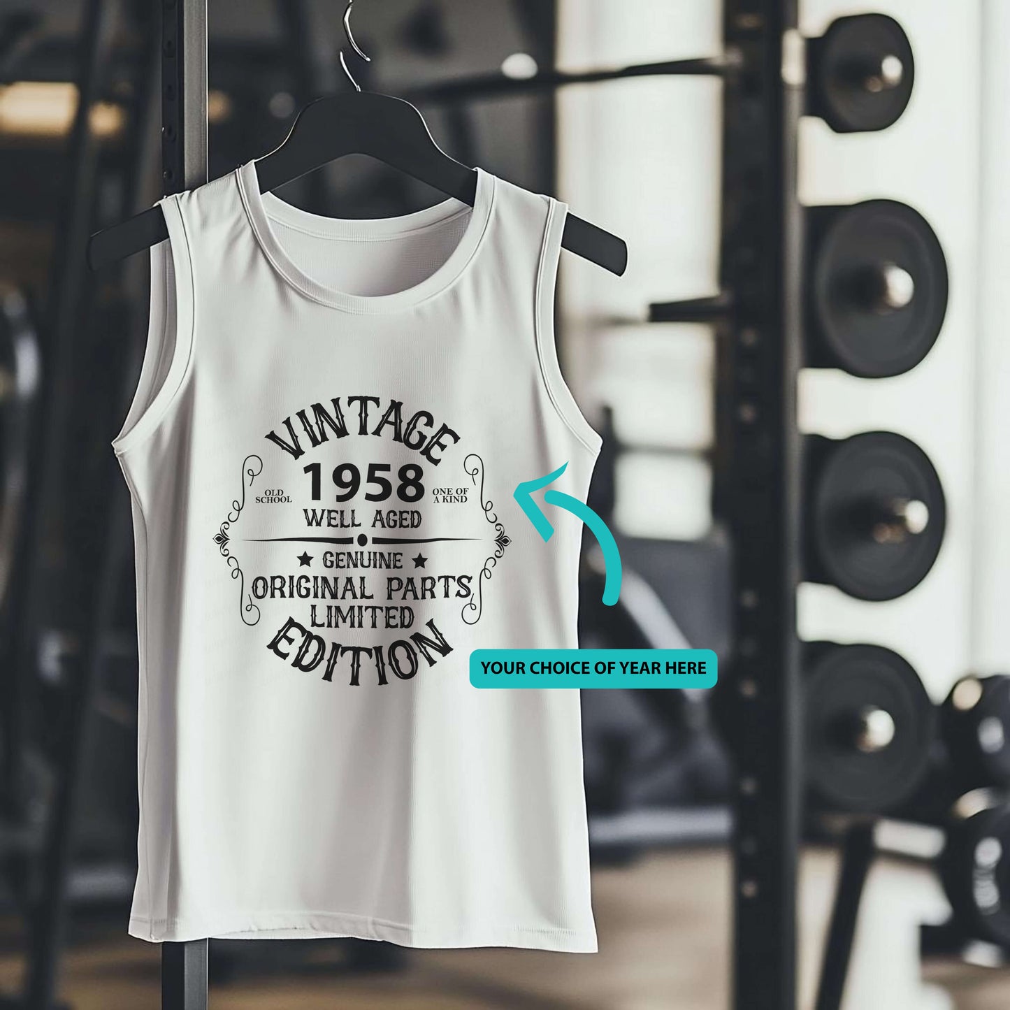 VINTAGE 1958 WELL AGED GENUINE ORIGINAL PARTS LIMITED EDITION Premium Adult Tank – Lightweight & Versatile