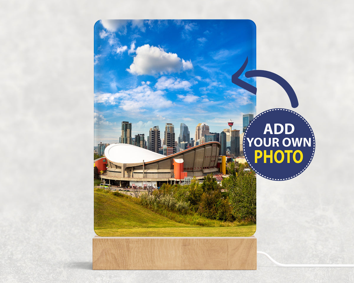 Custom Photo Acrylic Sign with USB Light Wood Base