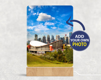 Custom Photo Acrylic Sign with USB Light Wood Base
