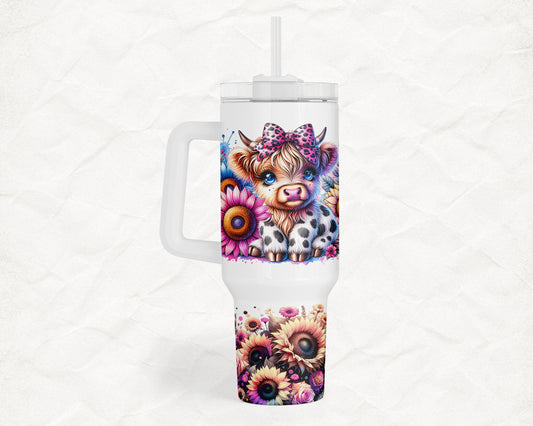 Baby Highland Cow 40oz Everyday Insulated Tumbler with Straw – Durable, Spill-Resistant Travel Cup