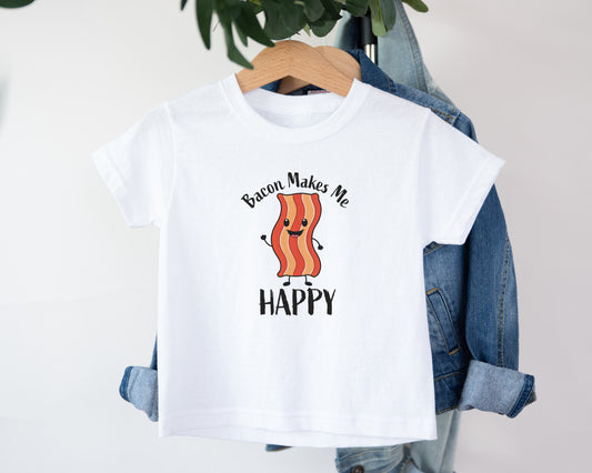 Bacon Makes Me Happy, Adorable Toddler Shirt – Fun Graphic Kids Tee, Cute Gift Idea, Adorable Toddler Clothes for Boys or Girls