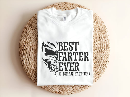 Adult graphic t-shirt featuring “Best Farter Ever” slogan, funny unisex tee with humorous design for casual wear.
