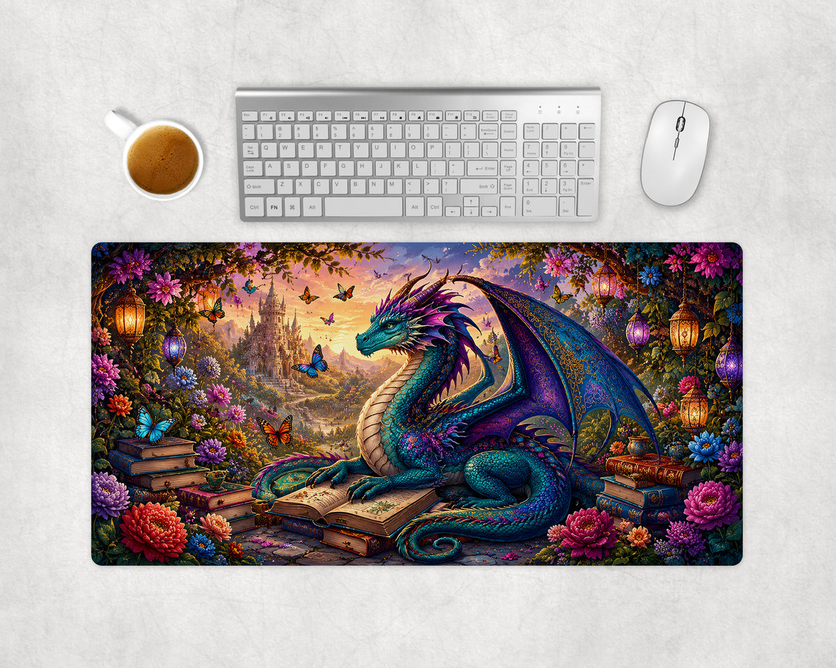 Book Dragon Gaming Mat, Desk Pad for Gamers & Streamers