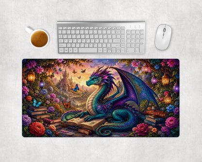 Book Dragon Gaming Mat, Desk Pad for Gamers & Streamers