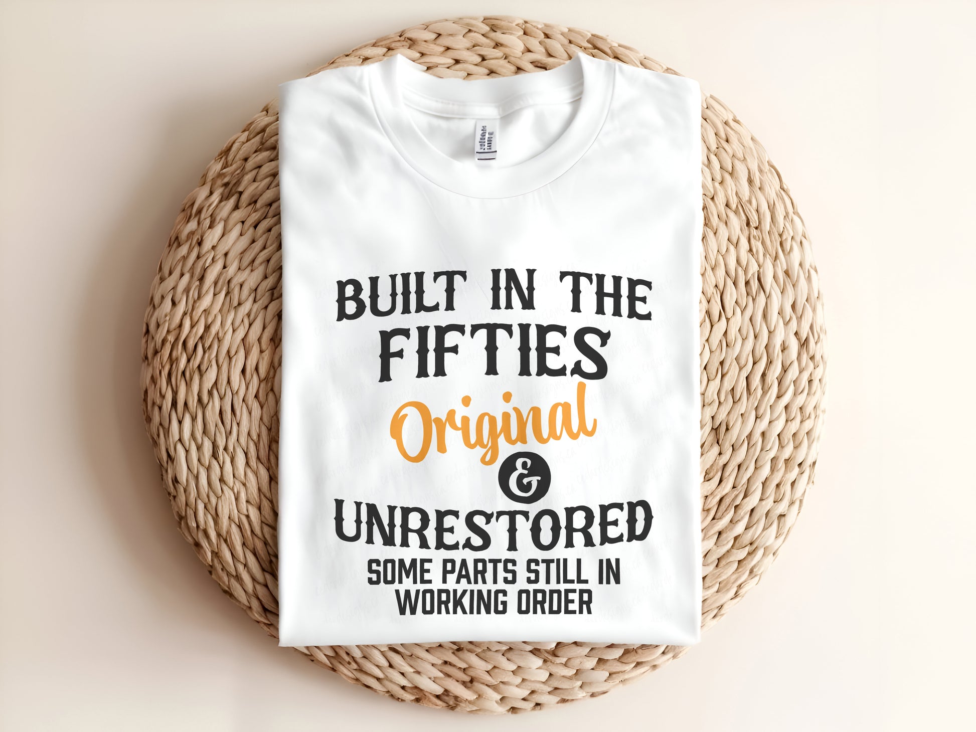 Adult graphic t-shirt featuring “Built in the Fifties” design, vintage unisex birthday tee.