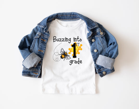 Buzzing into 1st Grade Trendy Youth T-Shirt , Custom Graphic Tee for Kids, Soft & Stylish