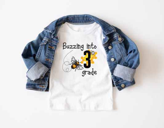 Buzzing into 3rd Grade Trendy Youth T-Shirt , Custom Graphic Tee for Kids, Soft & Stylish