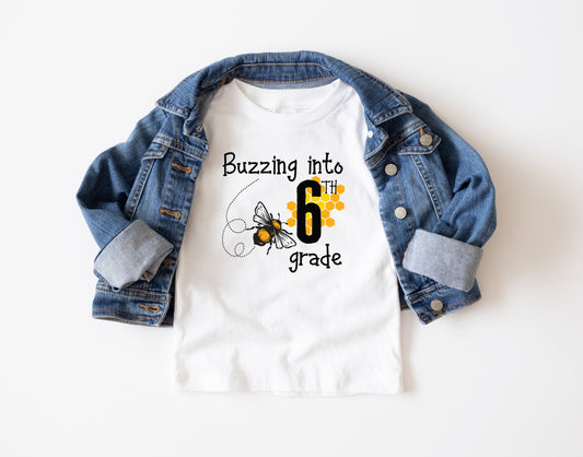 Buzzing into 6th Grade Trendy Youth T-Shirt , Custom Graphic Tee for Kids, Soft & Stylish