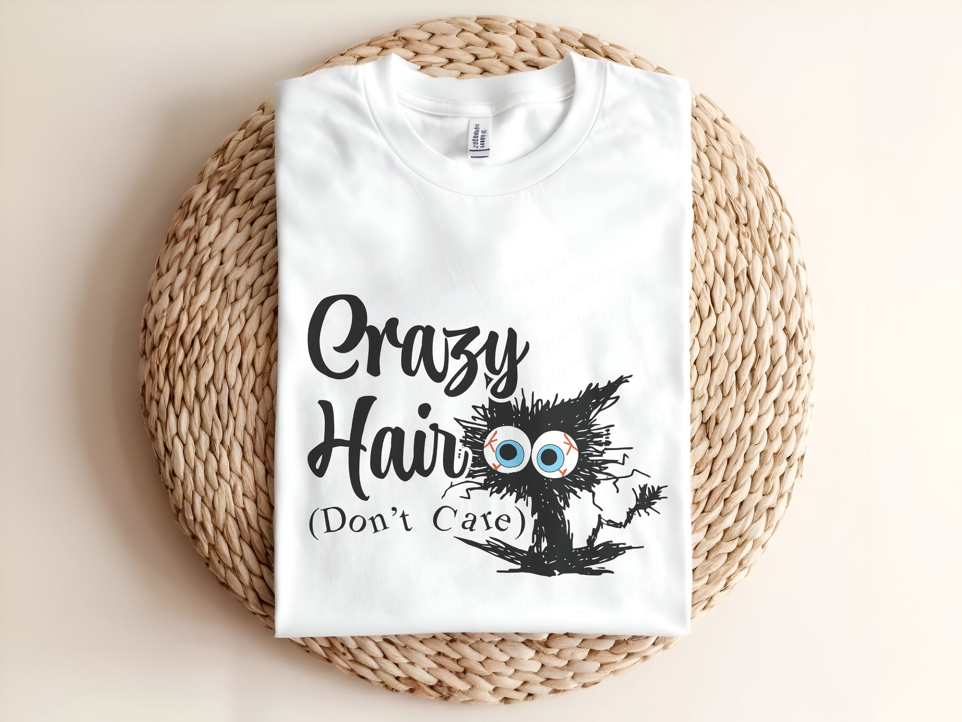 Adult graphic t-shirt featuring “Crazy Hair Don’t Care” slogan, fun unisex tee.