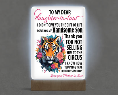 Dear Daughter in Law Acrylic with Wood Base & USB Light Sign