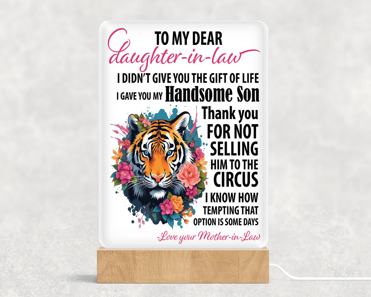 Dear Daughter in Law Acrylic with Wood Base & USB Light Sign