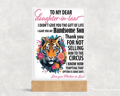Dear Daughter in Law Acrylic with Wood Base & USB Light Sign