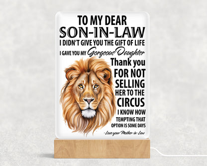 Dear Son in Law Acrylic with Wood Base & USB Light Sign