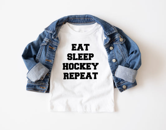 Eat Sleep Hockey Repeat Trendy Youth T-Shirt , Custom Graphic Tee for Kids, Soft & Stylish