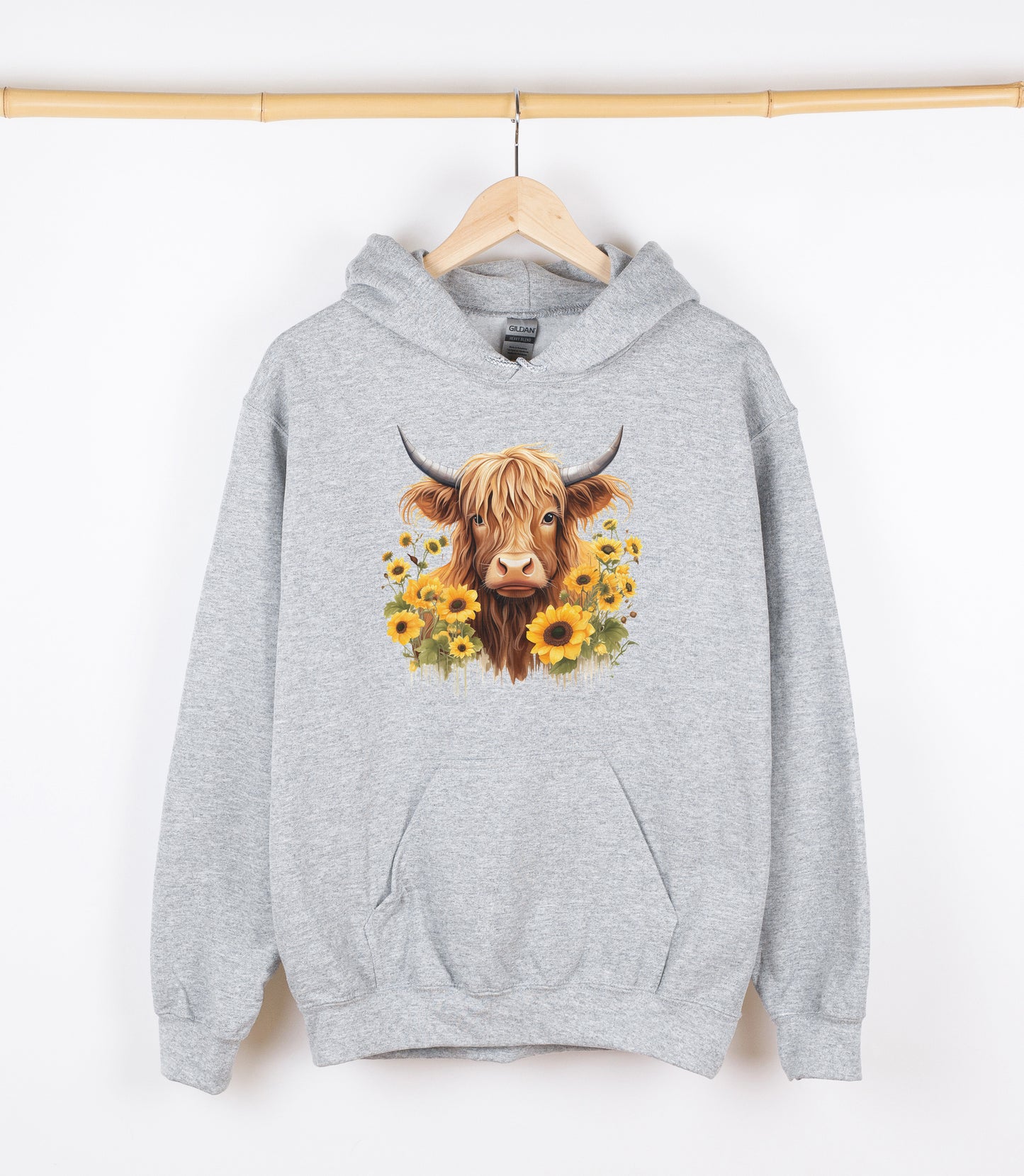 Highland Cow with Sunflowers Sweatshirt, Crewdie, Hoodie, Full Zip-Up Hoodie