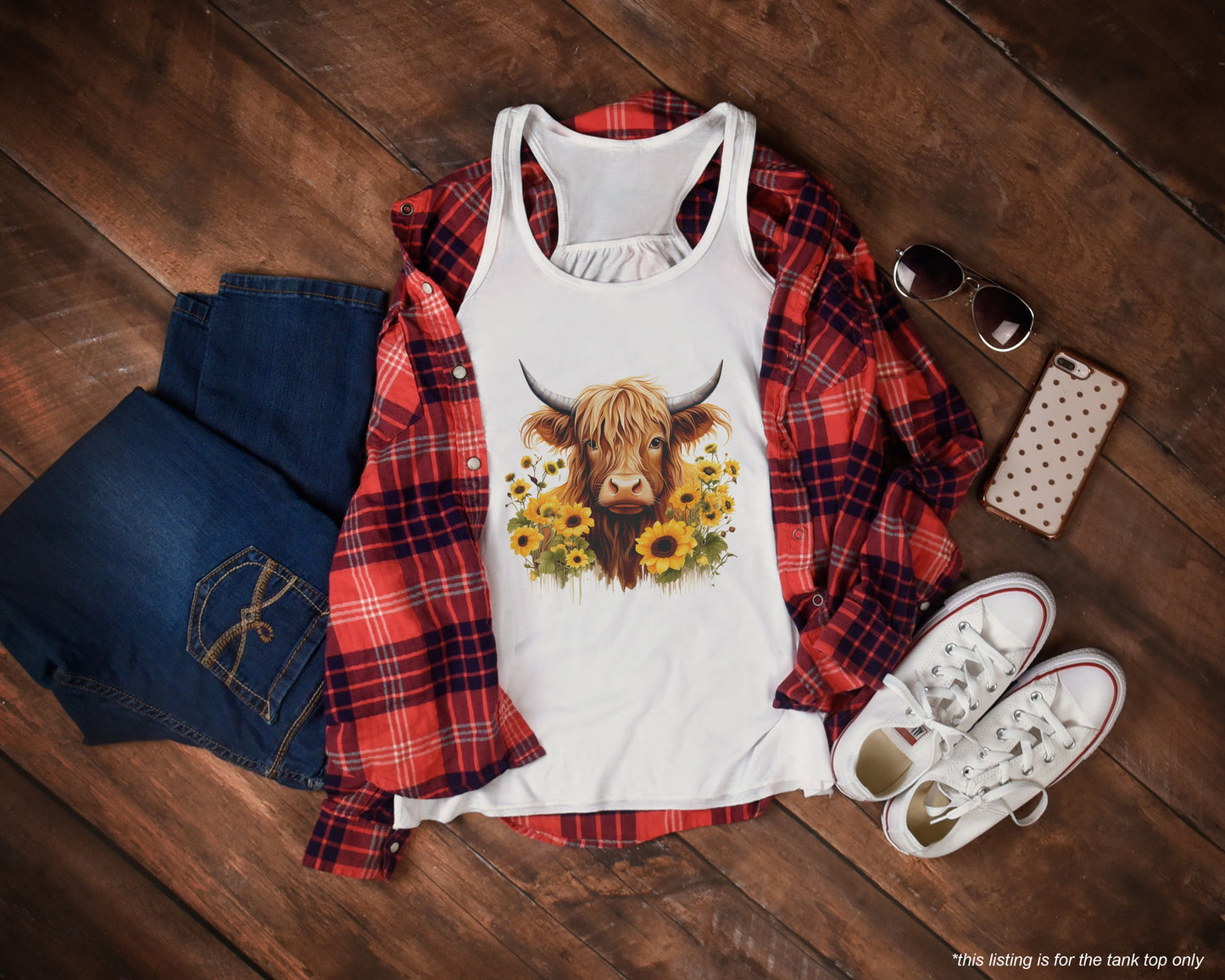 Highland Cow with Sunflowers Premium Adult Tank – Lightweight & Versatile