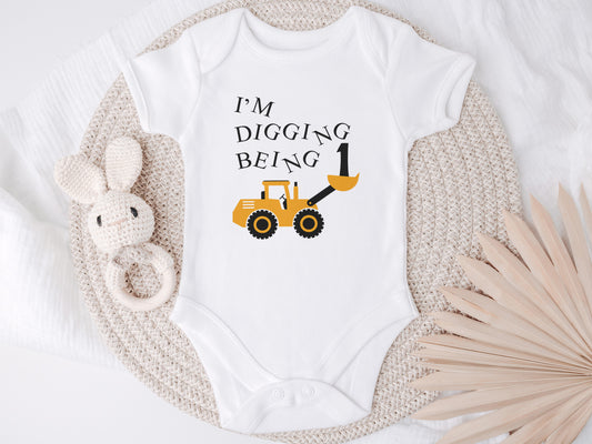 I'm digging being 1, First Birthday, Baby Onesie – Personalized Newborn Outfit, Gender Neutral, Baby Gift Idea
