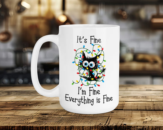 It's Fine I'm Fine Everything is Fine Christmas Lights Classic Ceramic Mug