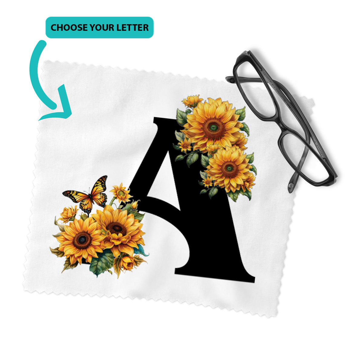 Sunflower Monogram Lens Cleaning Cloth