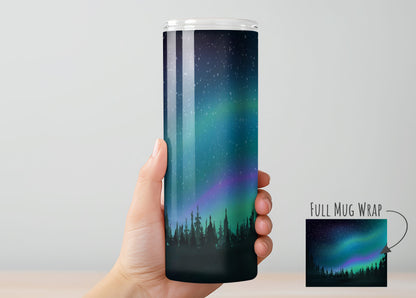 Northern Lights Tumbler, Insulated Tumbler with Lid & Metal Straw – 15oz, 20oz, 30oz – Hot and Cold Travel Mug