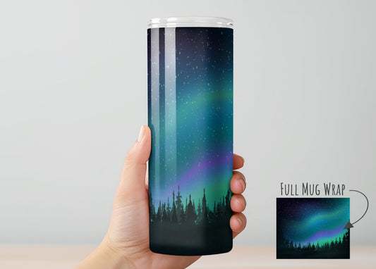 Northern Lights Tumbler, Insulated Tumbler with Lid & Metal Straw – 15oz, 20oz, 30oz – Hot and Cold Travel Mug