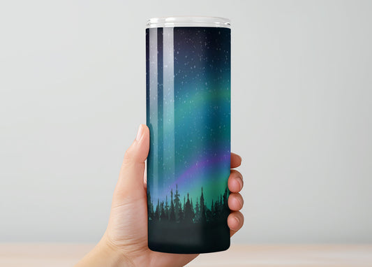 Northern Lights Tumbler, Insulated Tumbler with Lid & Metal Straw – 15oz, 20oz, 30oz – Hot and Cold Travel Mug