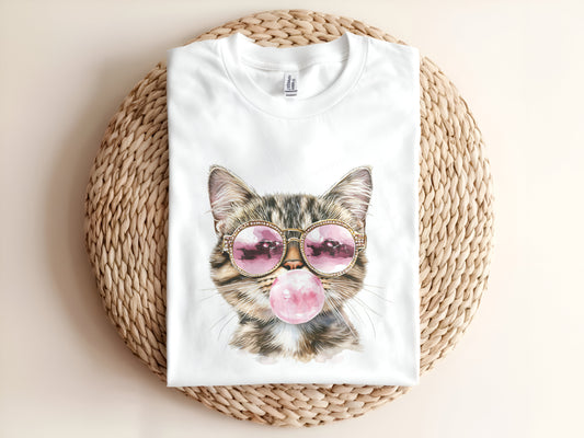 Pink Cat Bubble Adult T-Shirt