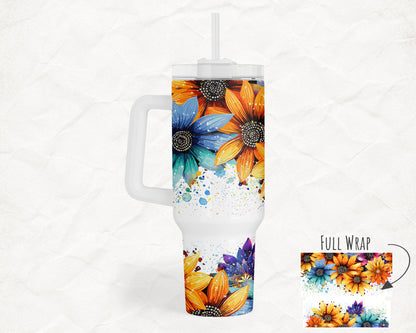 Sunflower Rainbow 40oz Everyday Insulated Tumbler with Straw – Durable, Spill-Resistant Travel Cup