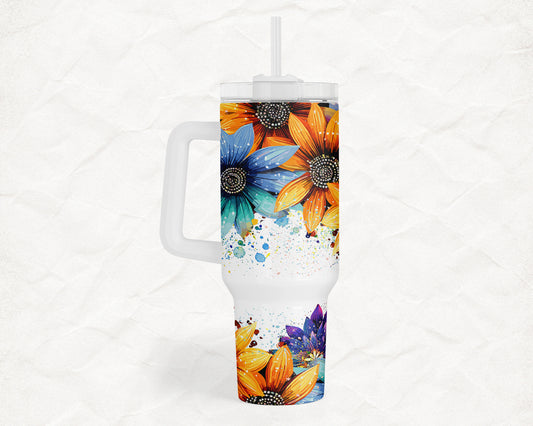 Sunflower Rainbow 40oz Everyday Insulated Tumbler with Straw – Durable, Spill-Resistant Travel Cup