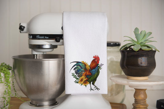 Rooster Waffle Weave Kitchen Tea Towel – Soft, Absorbent &amp; Stylish