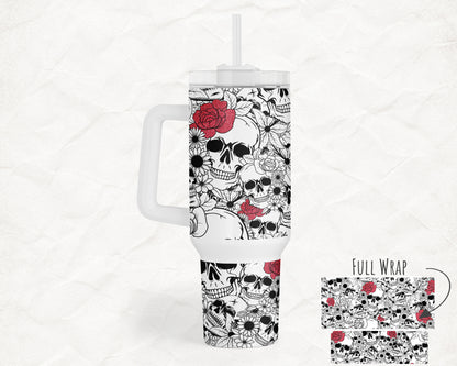 Skulls with Red Roses 40oz Everyday Insulated Tumbler with Straw – Durable, Spill-Resistant Travel Cup